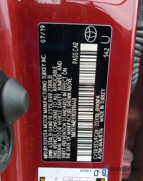 2019 Toyota C-Hr Xle z USA, uszkodzony, nr VIN NMTKHMBX9KR096440